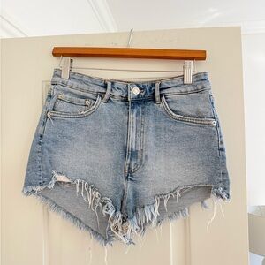 Zara Light Blue Frayed Jean Shorts